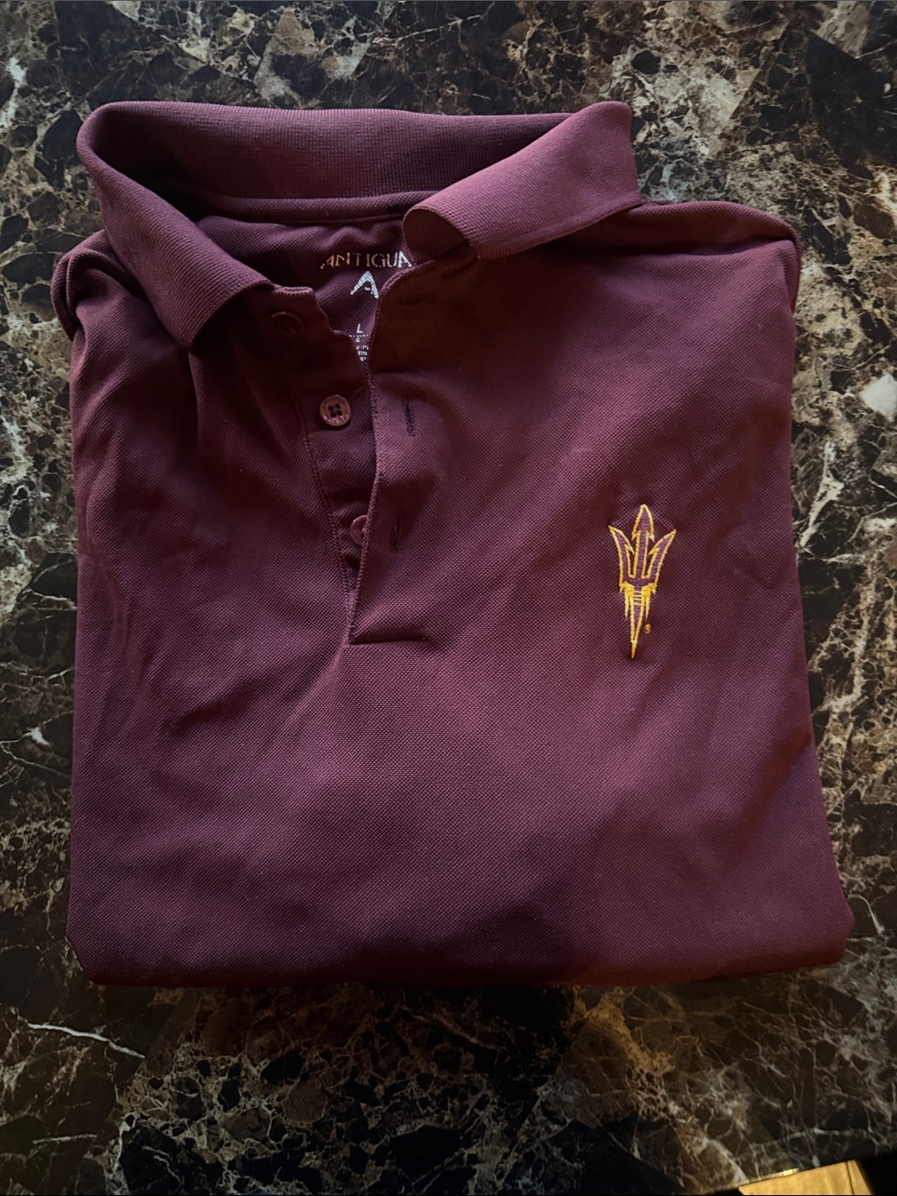 ASU Sun Devils by Antigua Men's Burgundy Polo Style Embroidered Logo, size L